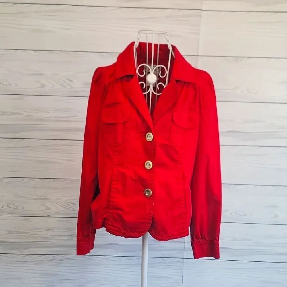 Tria Vintage 90s Cotton Button Up Jacket Candy Apple Red Womens Size L